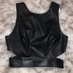NWT Leather Cut Out Crop Top